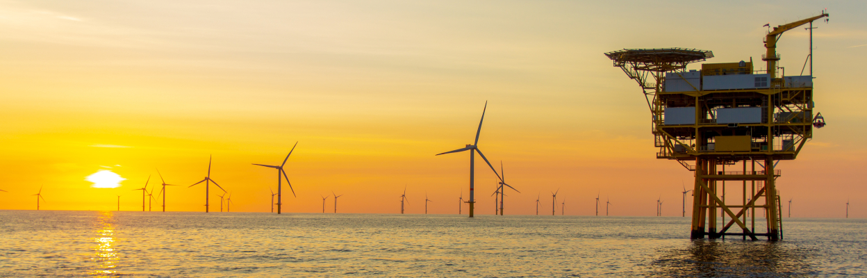 Sunset at Offshore Wind Farm