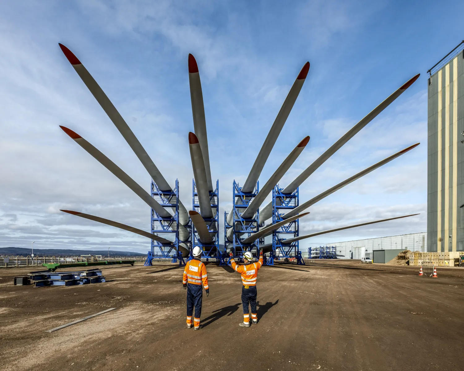 Workers with wind